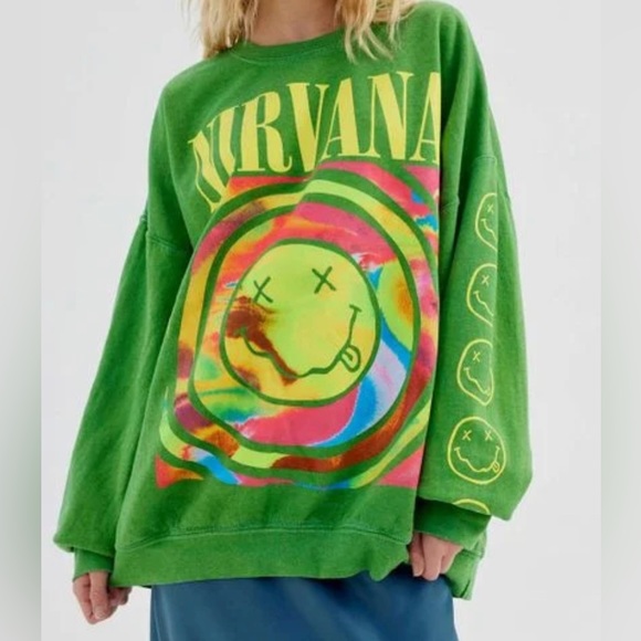 Urban Outfitters | Tops | Nirvana Smile Overdyed Sweatshirt In Green Size  Sm | Poshmark